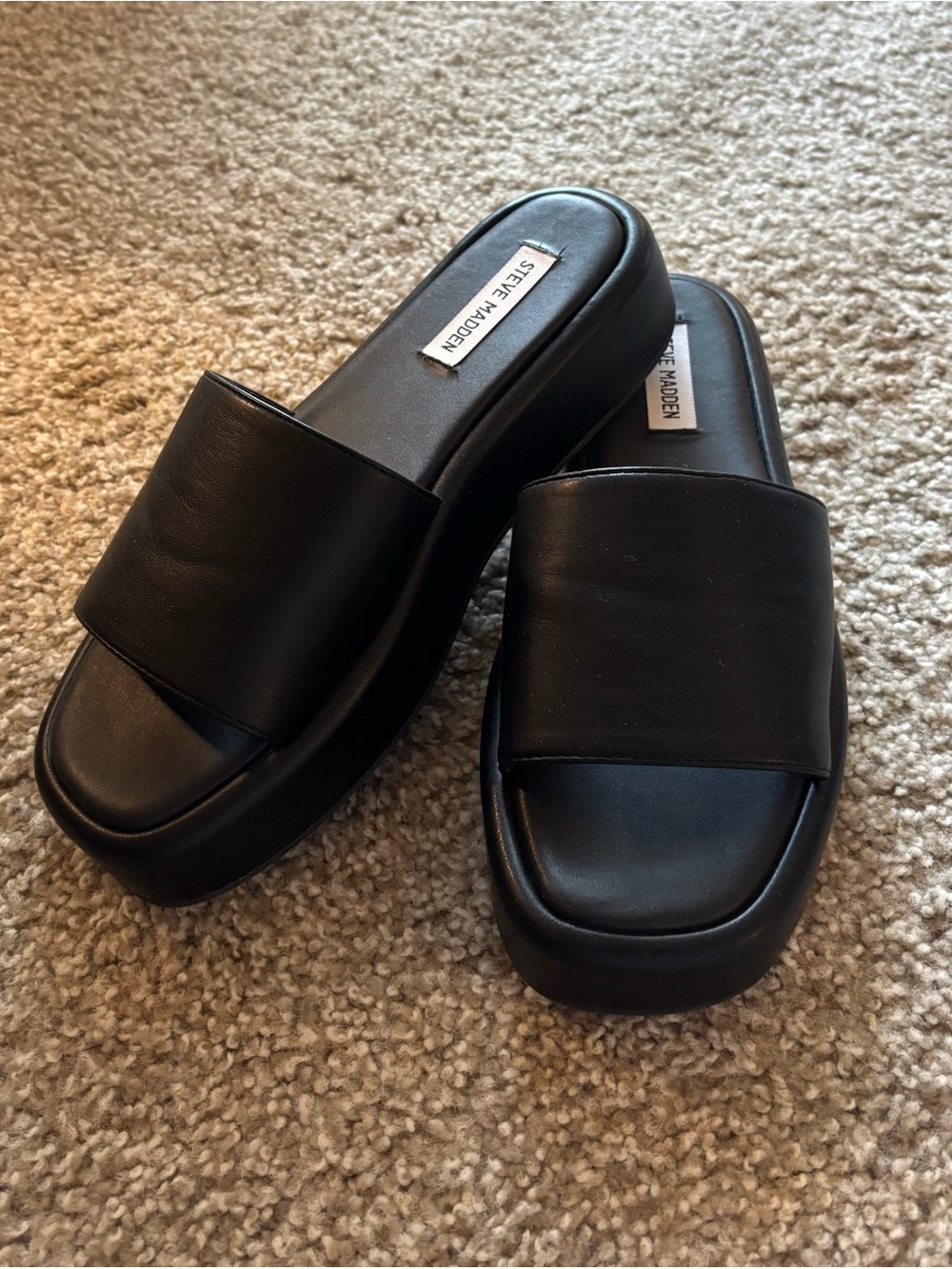 Steve Madden Black Platform Slide Sandals with Wide Band